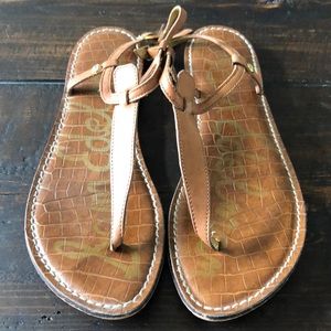 Sam Edelman Tan Leather T-Strap Sandals